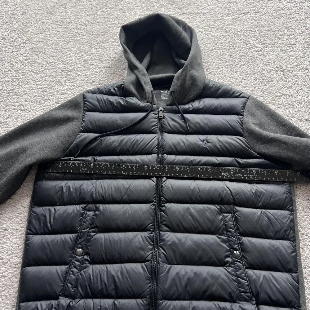 Polo Ralph Lauren Performance Puffer Jacket Mens L Black Hooded Down Hybrid